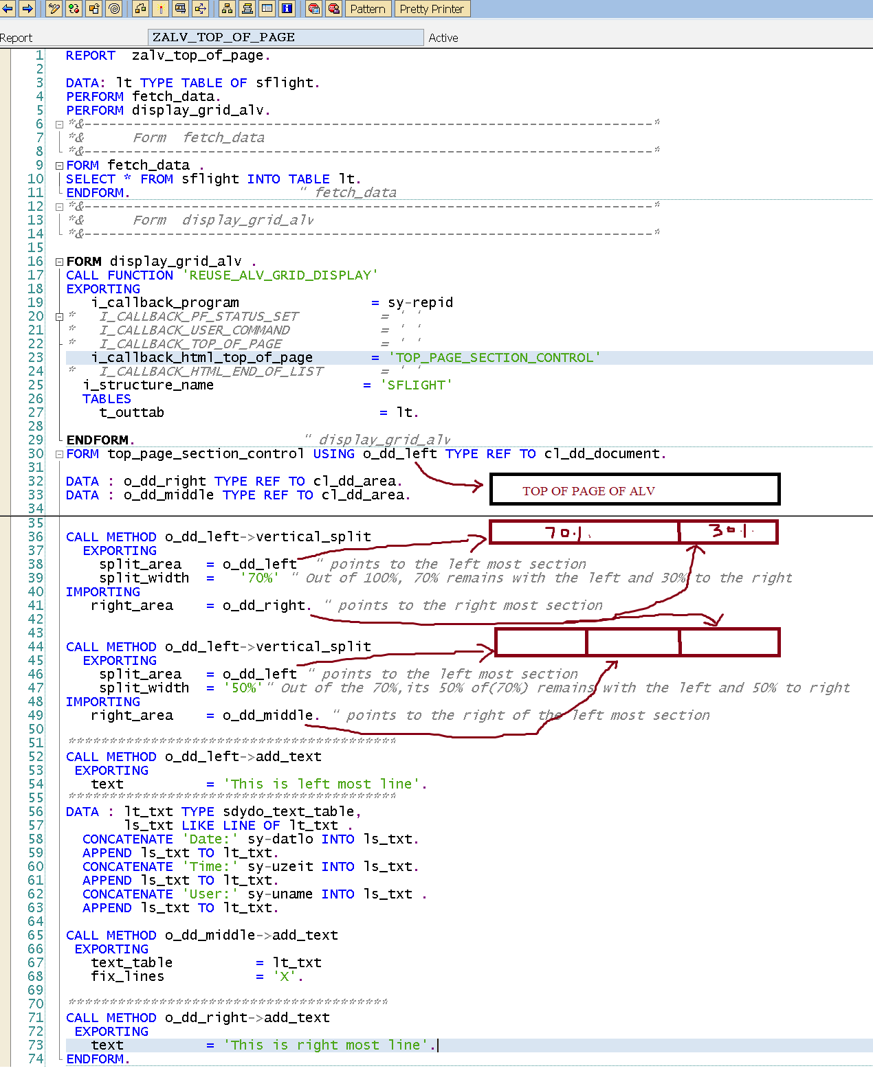ALV TOP OF PAGE? LEFT/MIDDLE/RIGHT – SAPCODES