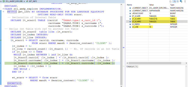HANA SQL – Internal Table with Operations – SAPCODES
